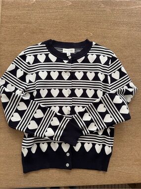 Striped Heart-Pattern Navy Cardigan by Frame Denim